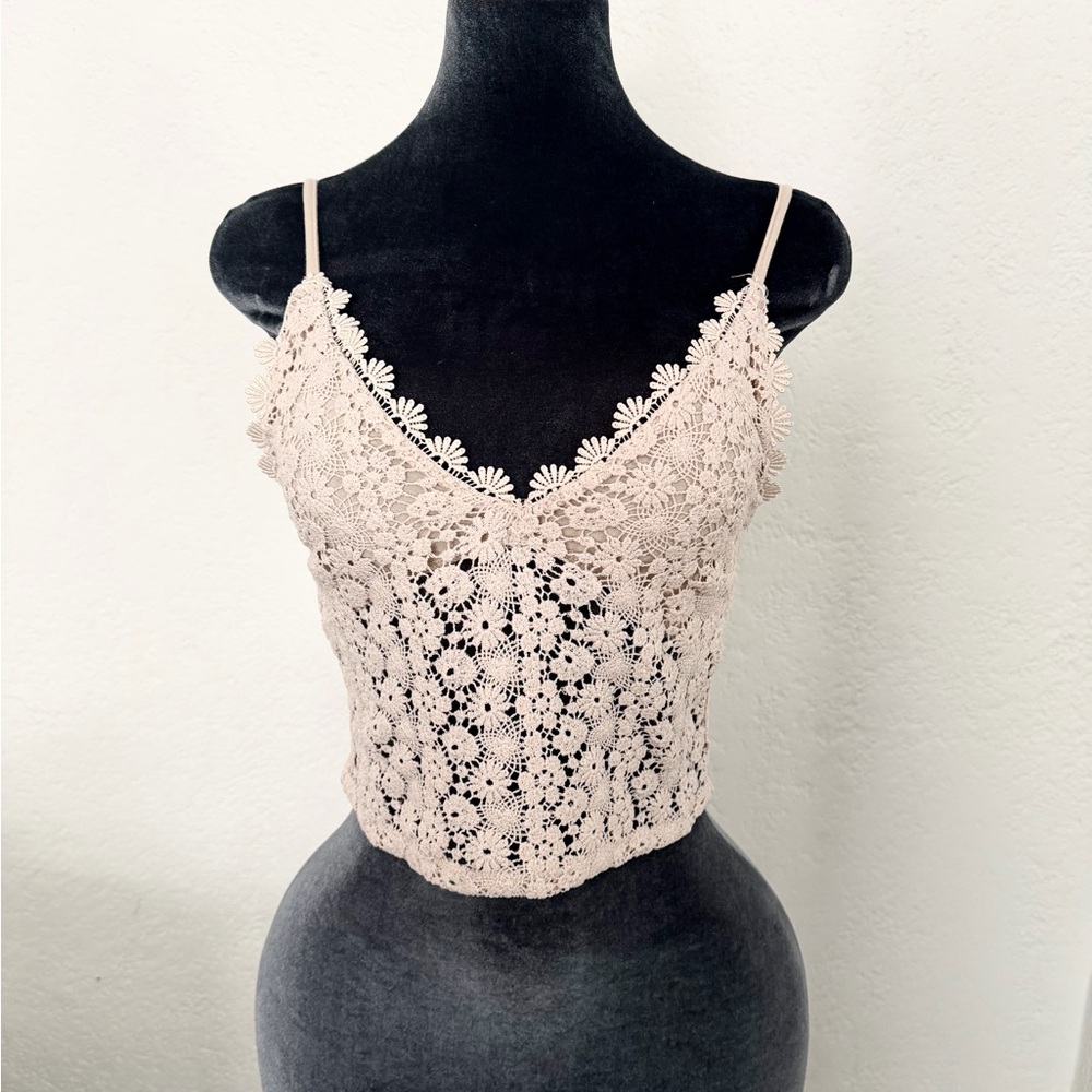 Cream crochet lace top